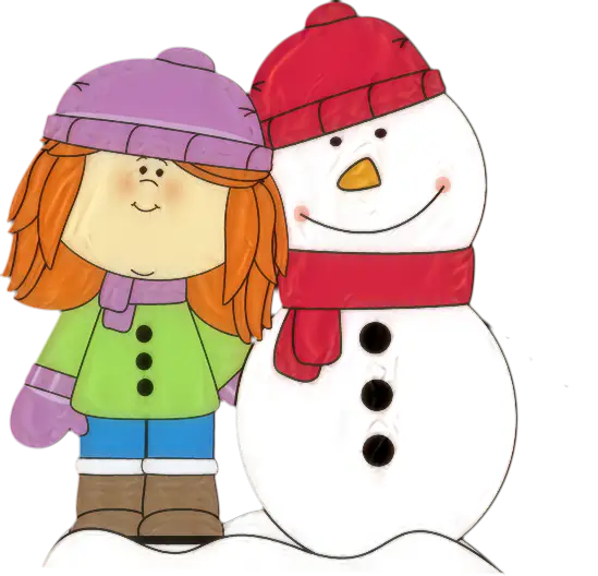 Girl and Snowman Illustration for Winter Holidays