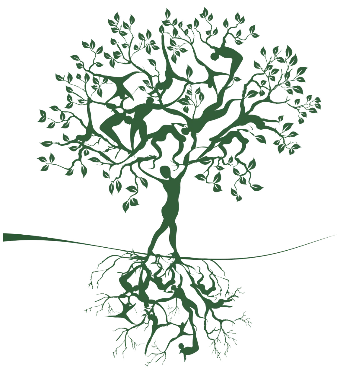 Tree Illustration with Roots and Human Figures