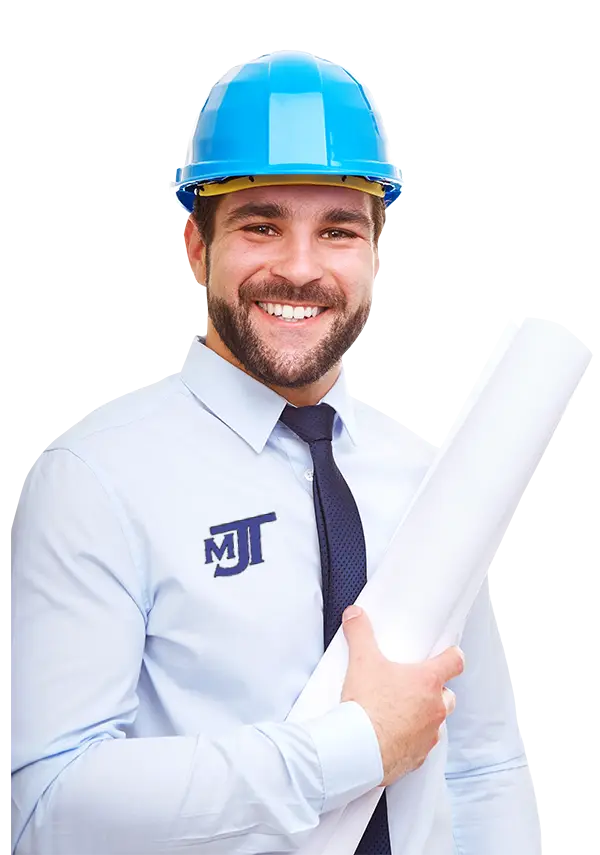 Man with Blue Hard Hat Holding Plans