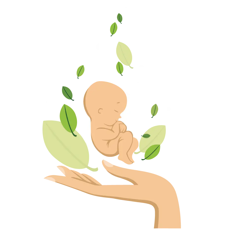 Green Hand Holding a Baby with Leaves Illustration