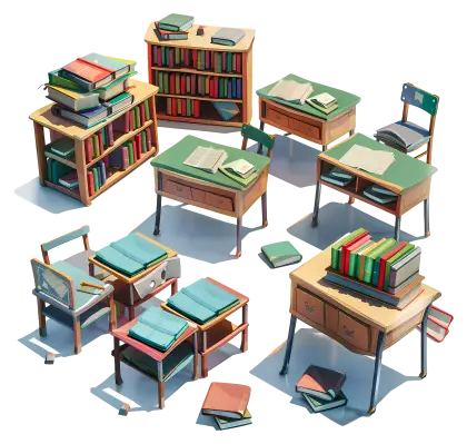 School Desks and Books