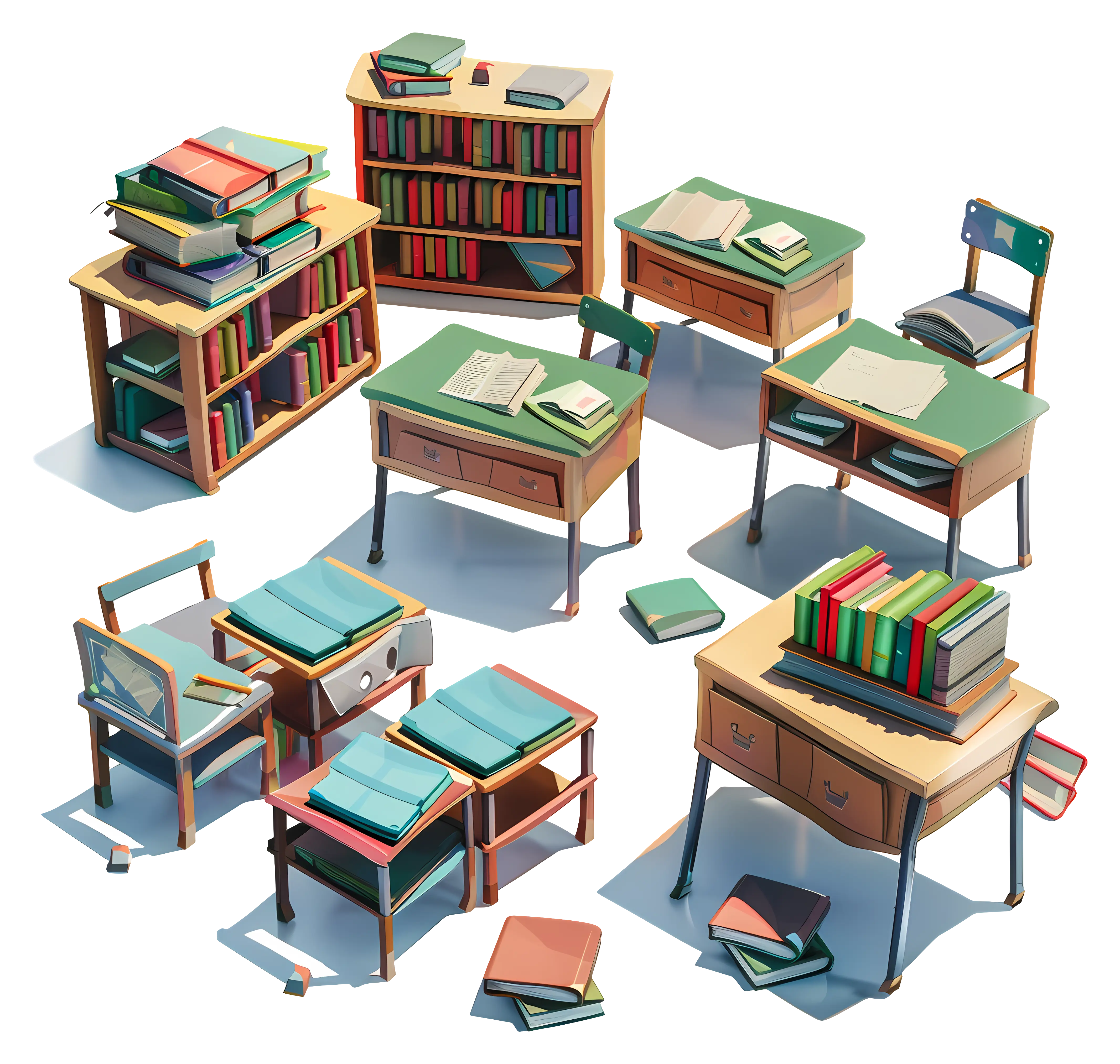 School Desks and Books