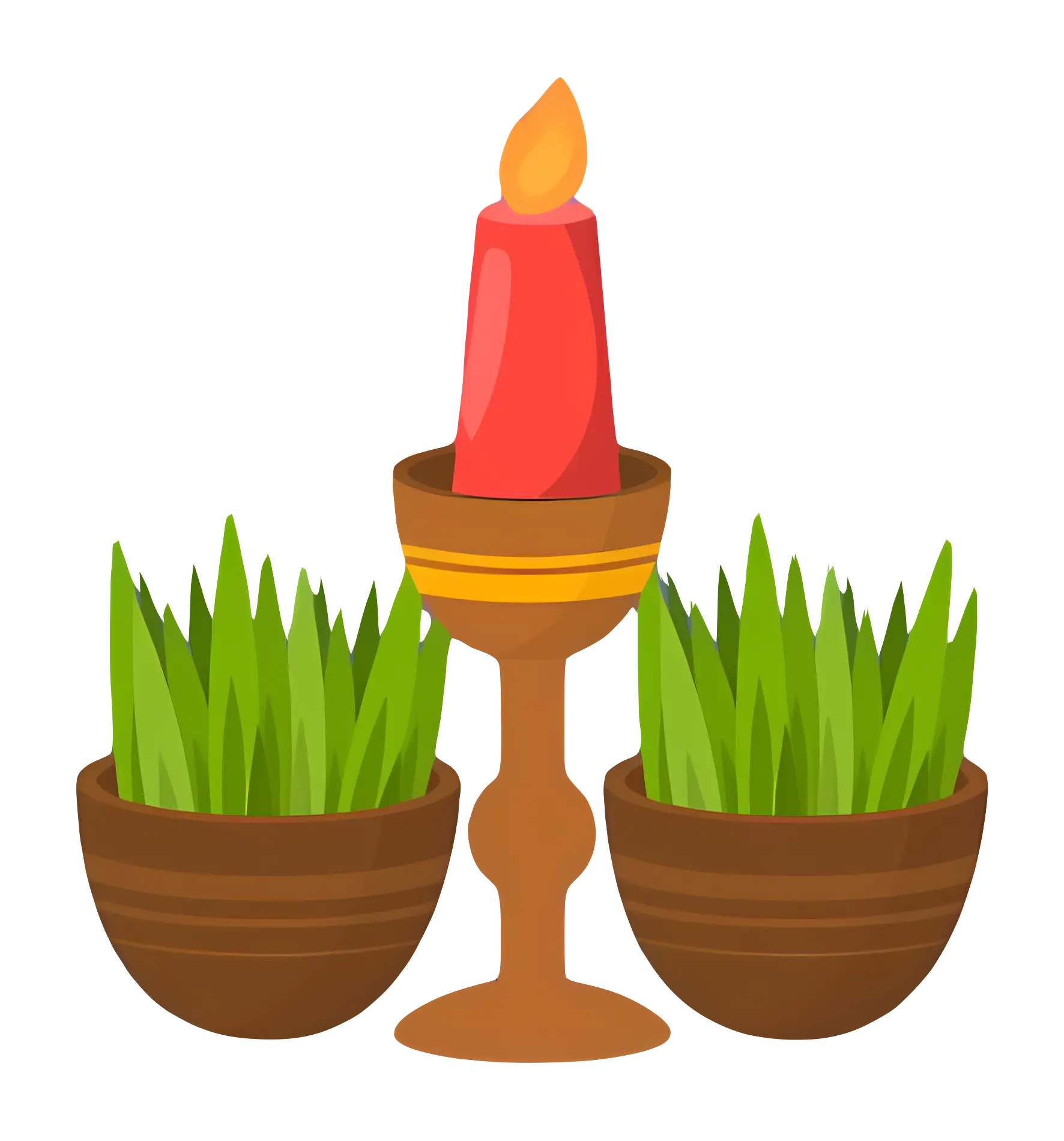 Red Candle with Grass Pots