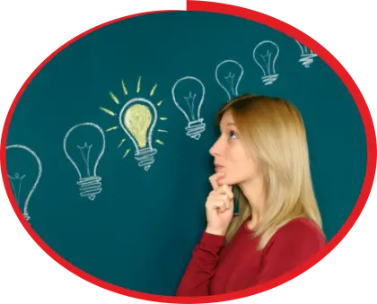 Thinking Woman with Lightbulb Ideas