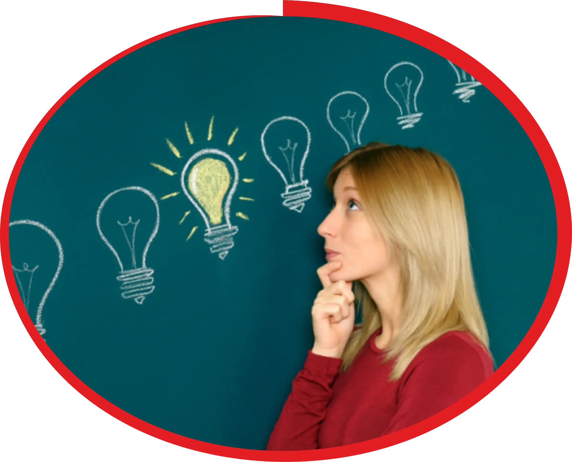 Thinking Woman with Lightbulb Ideas