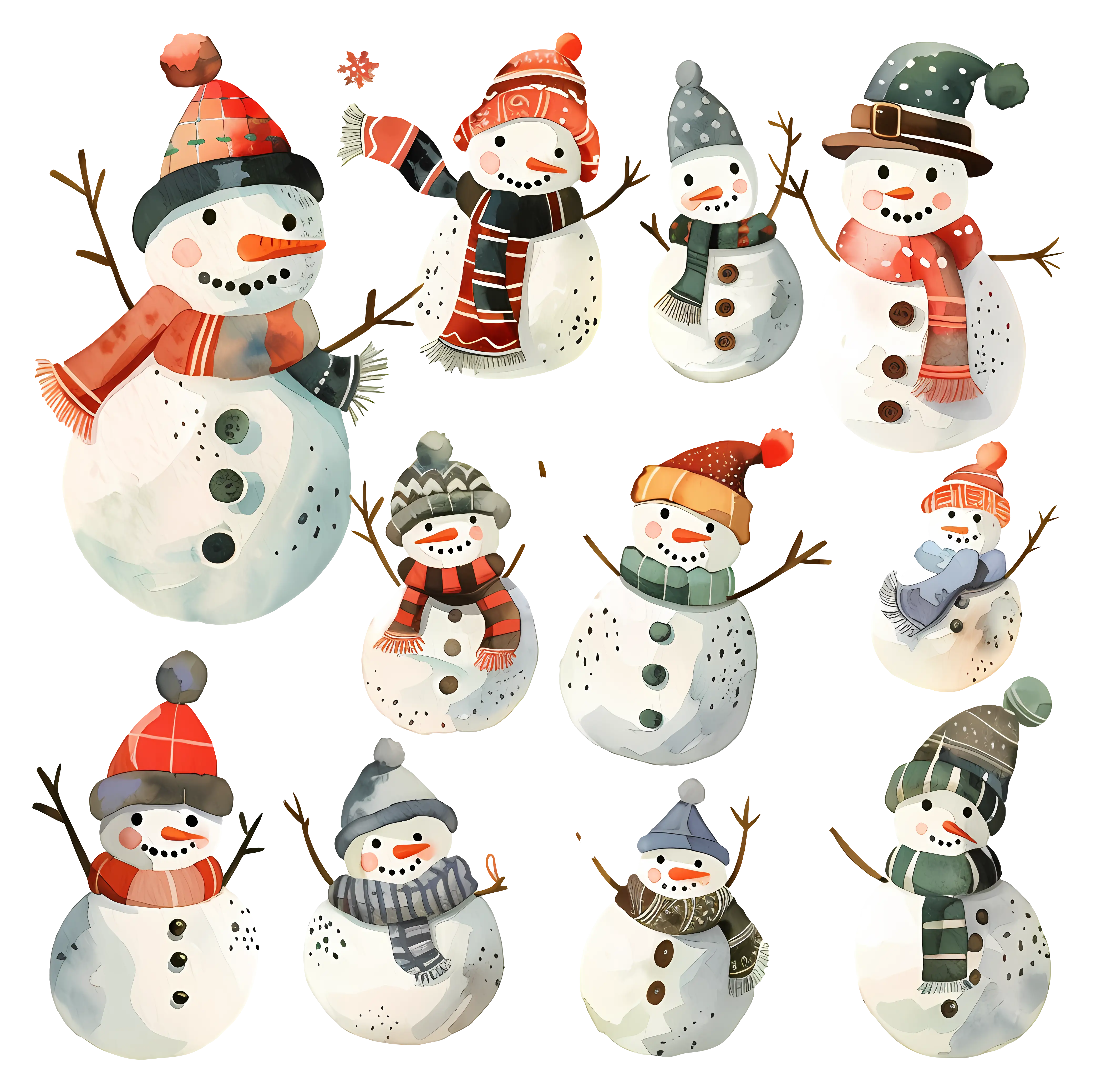 Playful Watercolor Snowmen Collection for Holiday Season