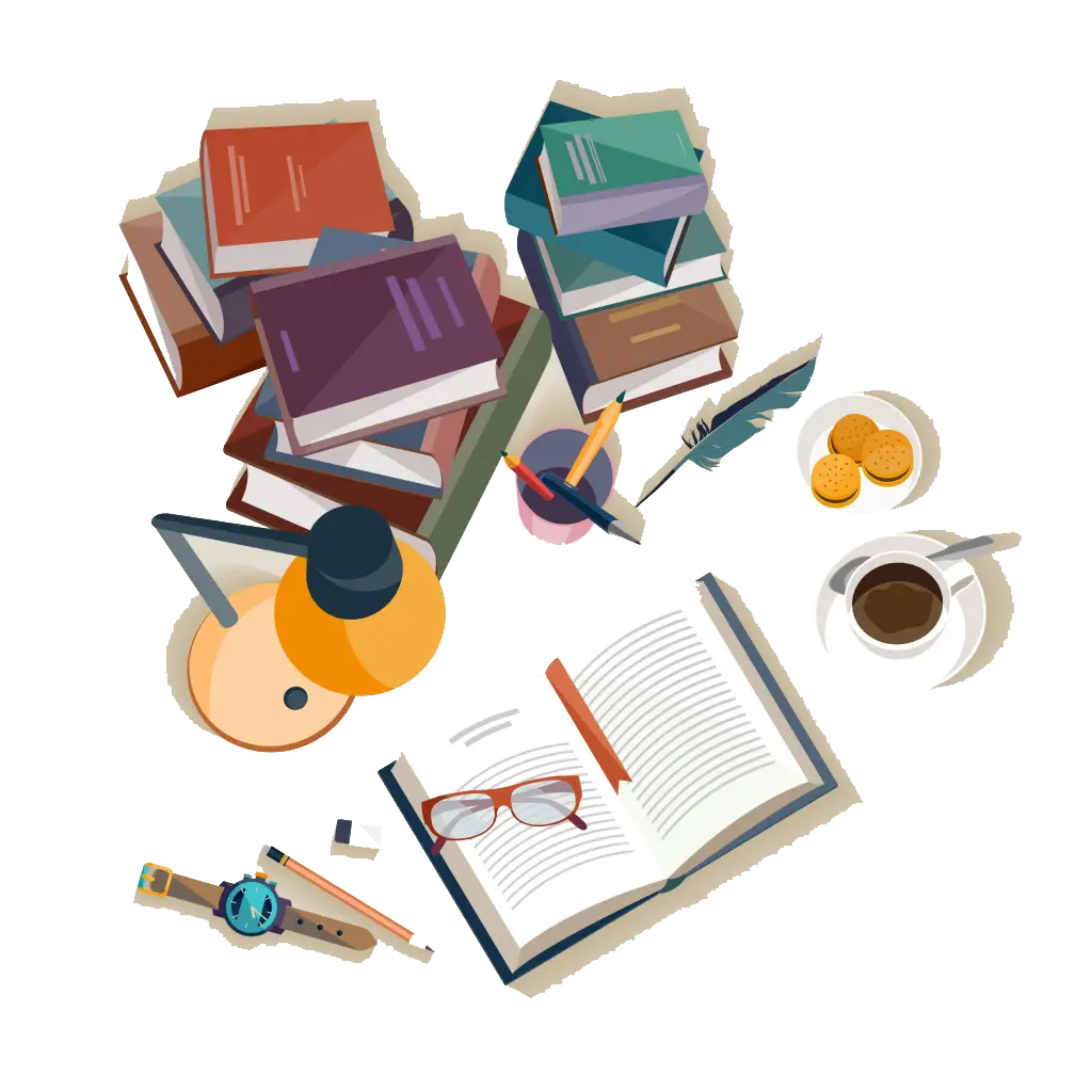 Study Desk Setup with Books and Coffee