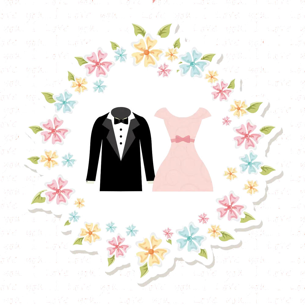 Wedding Attire Illustration with Floral Wreath