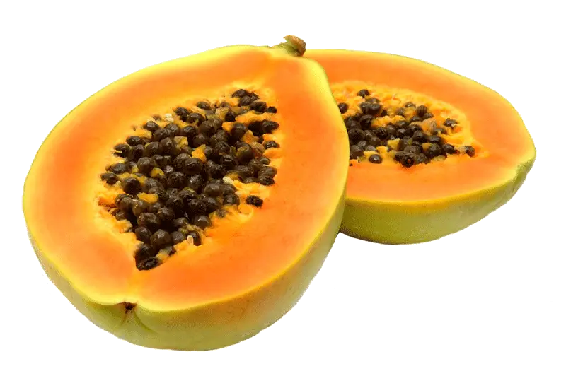 Halved Ripe Papaya with Black Seeds