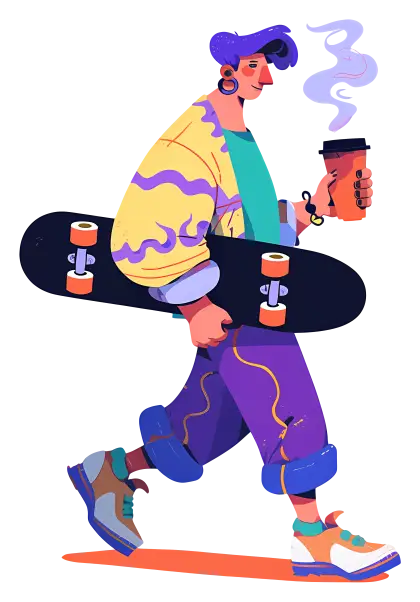 Skateboarder with Coffee in Hand