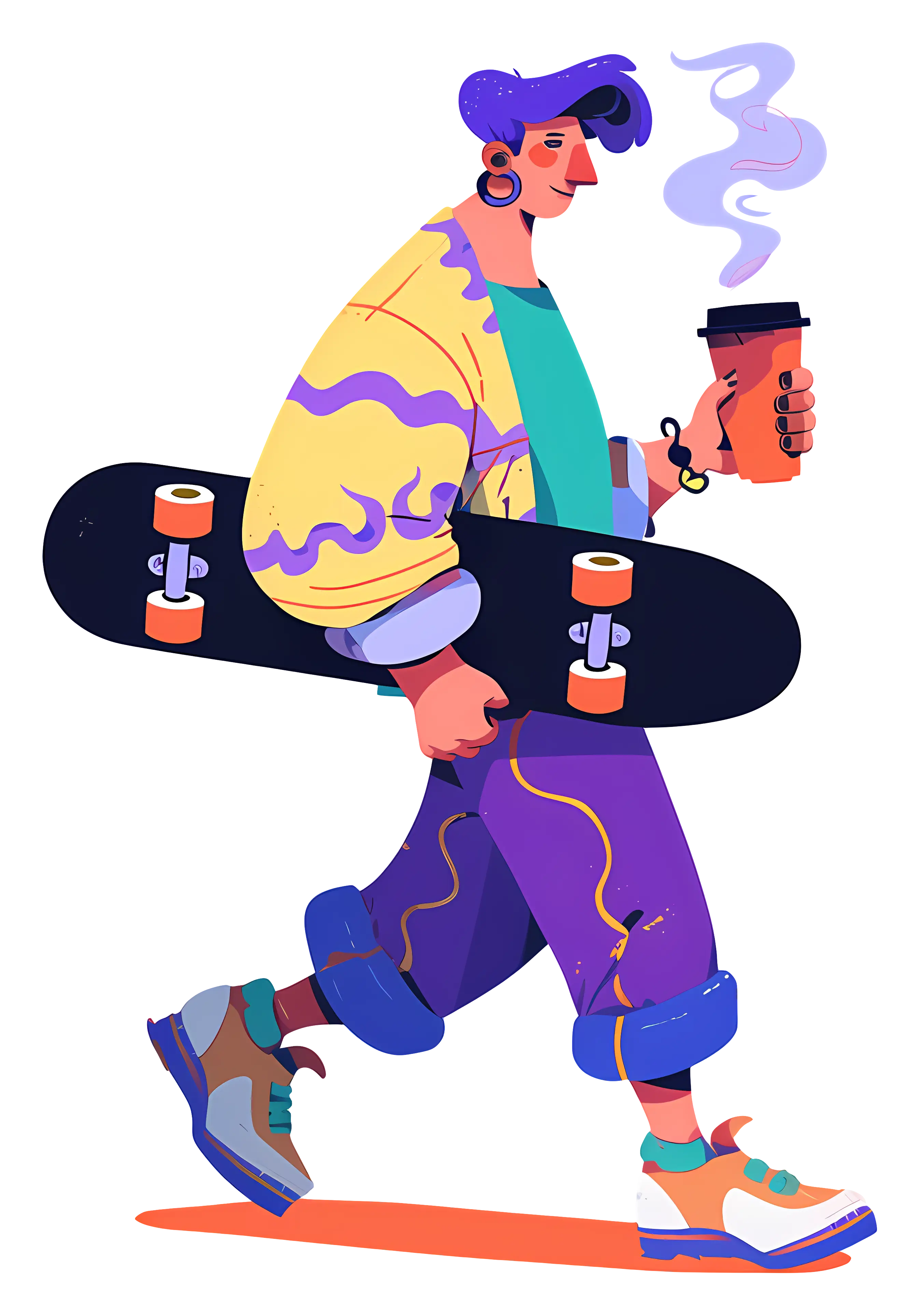 Skateboarder with Coffee in Hand