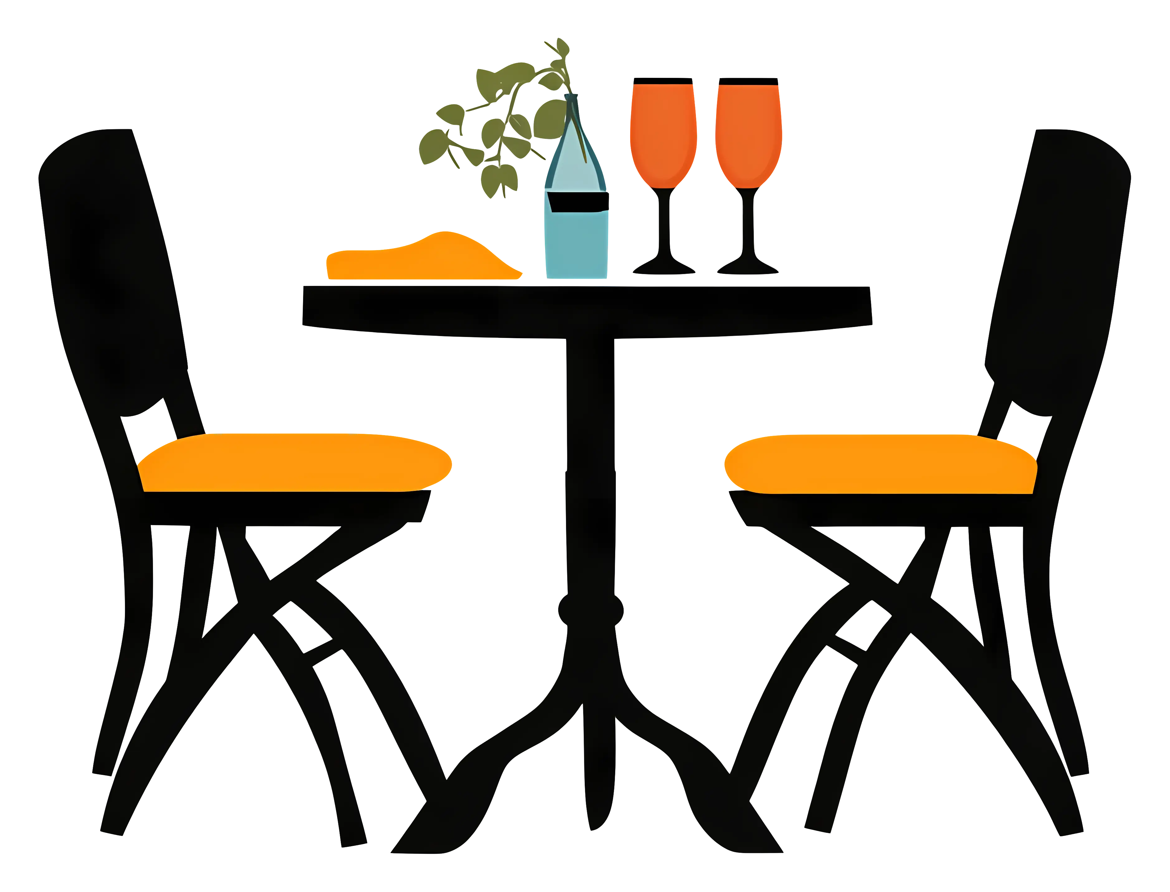 Dining table with chairs and glasses