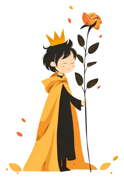 Little Prince with Crown and Rose