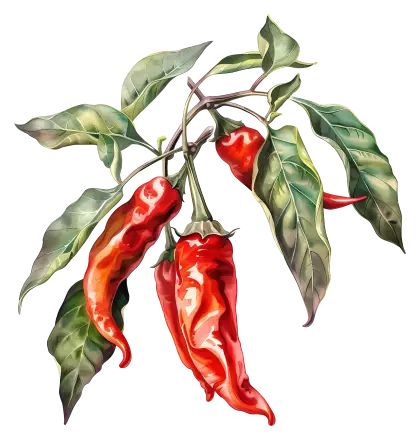 Red Chili Peppers Botanical Illustration