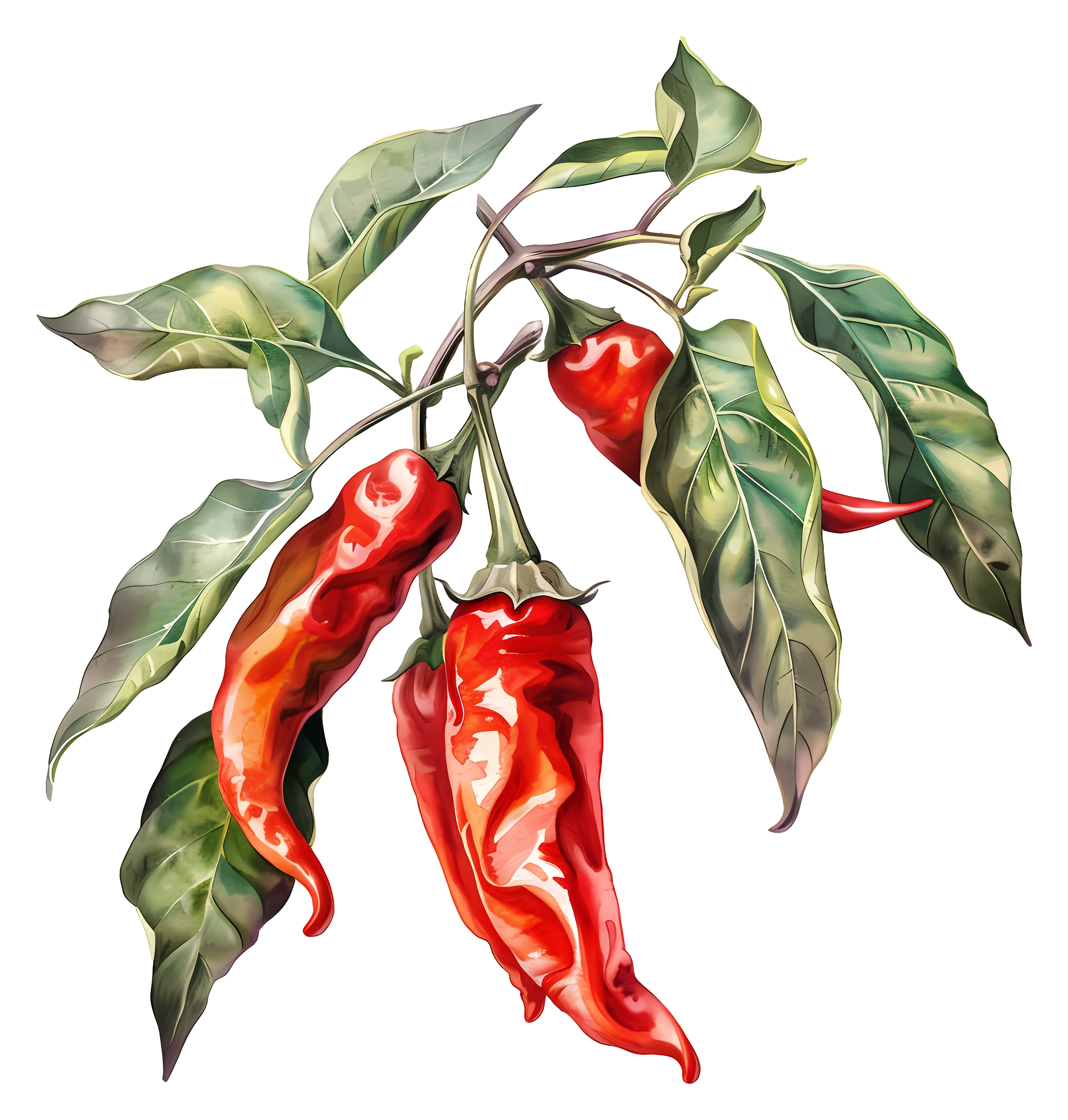 Red Chili Peppers Botanical Illustration