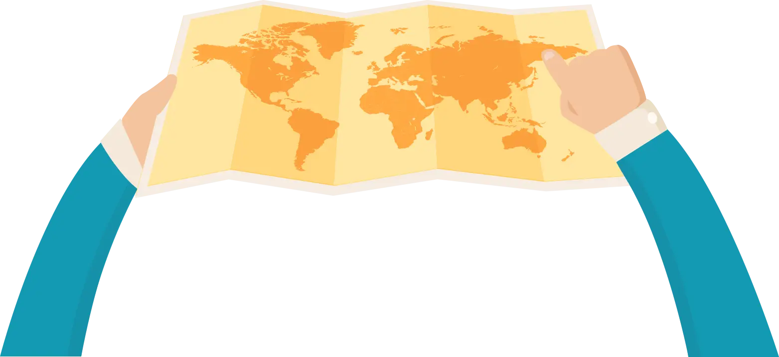Hands Holding a World Map for Travel