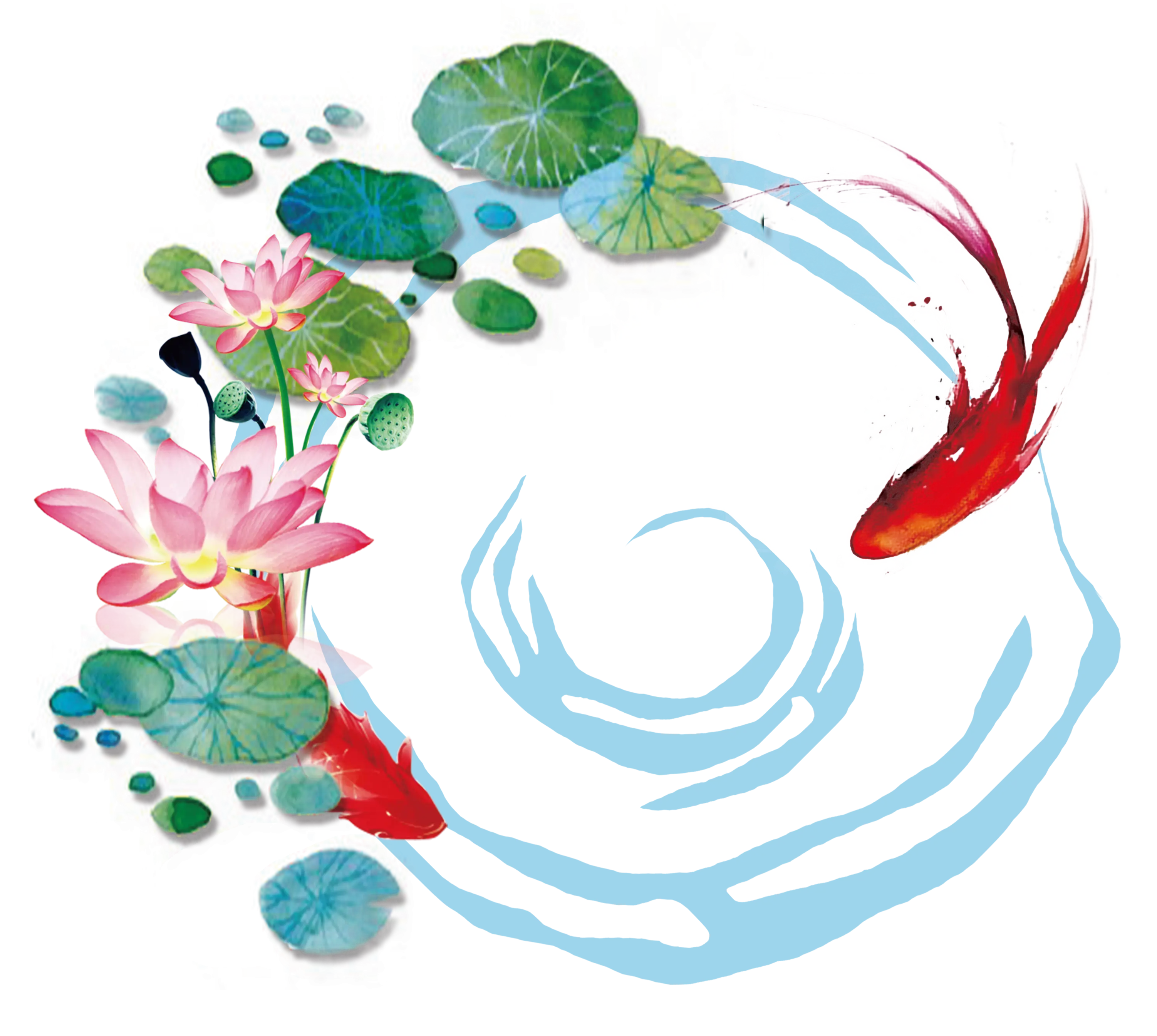 Koi Fish and Lotus in Water