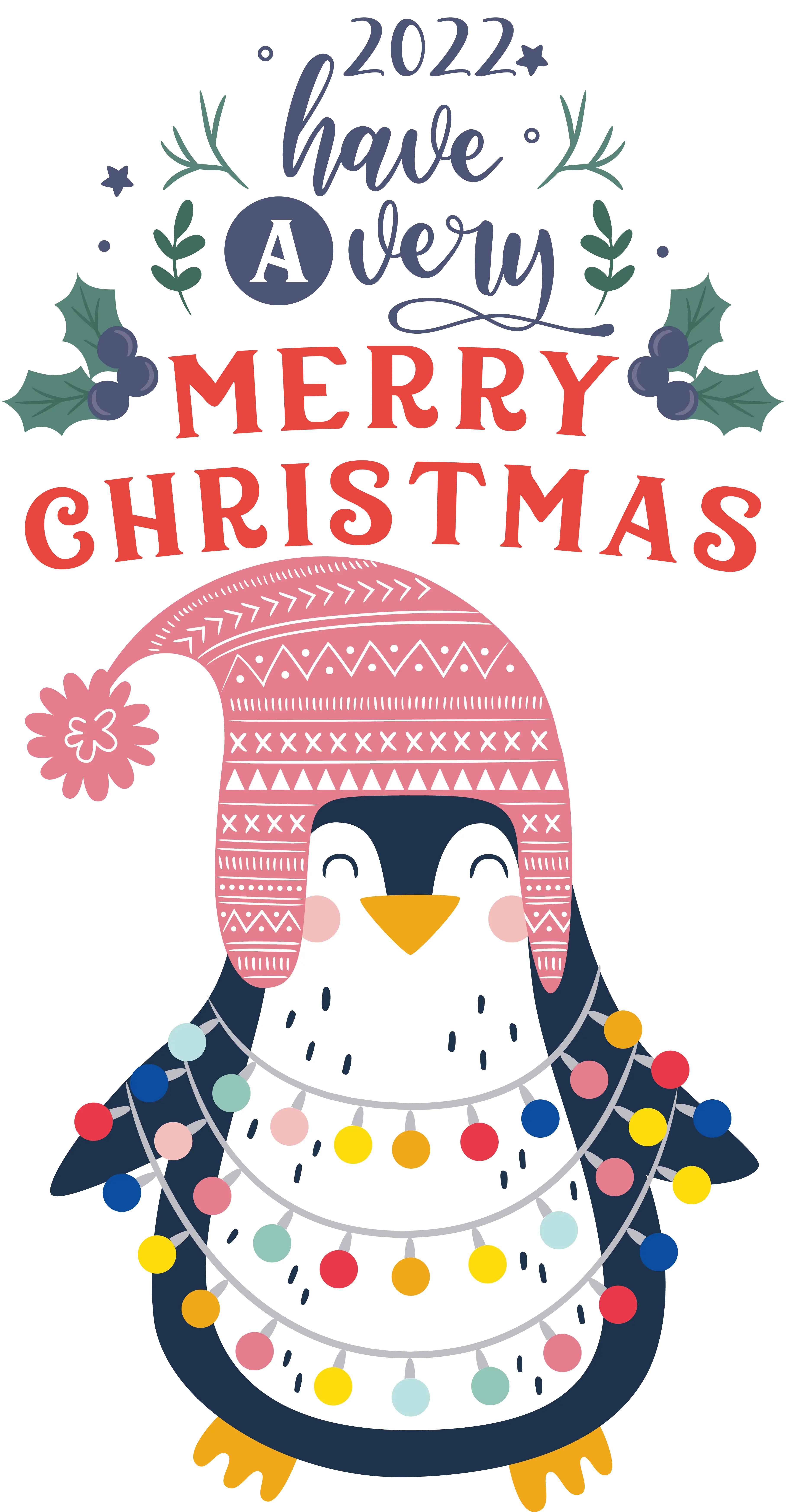 Festive Penguin with Christmas Lights and Greetings