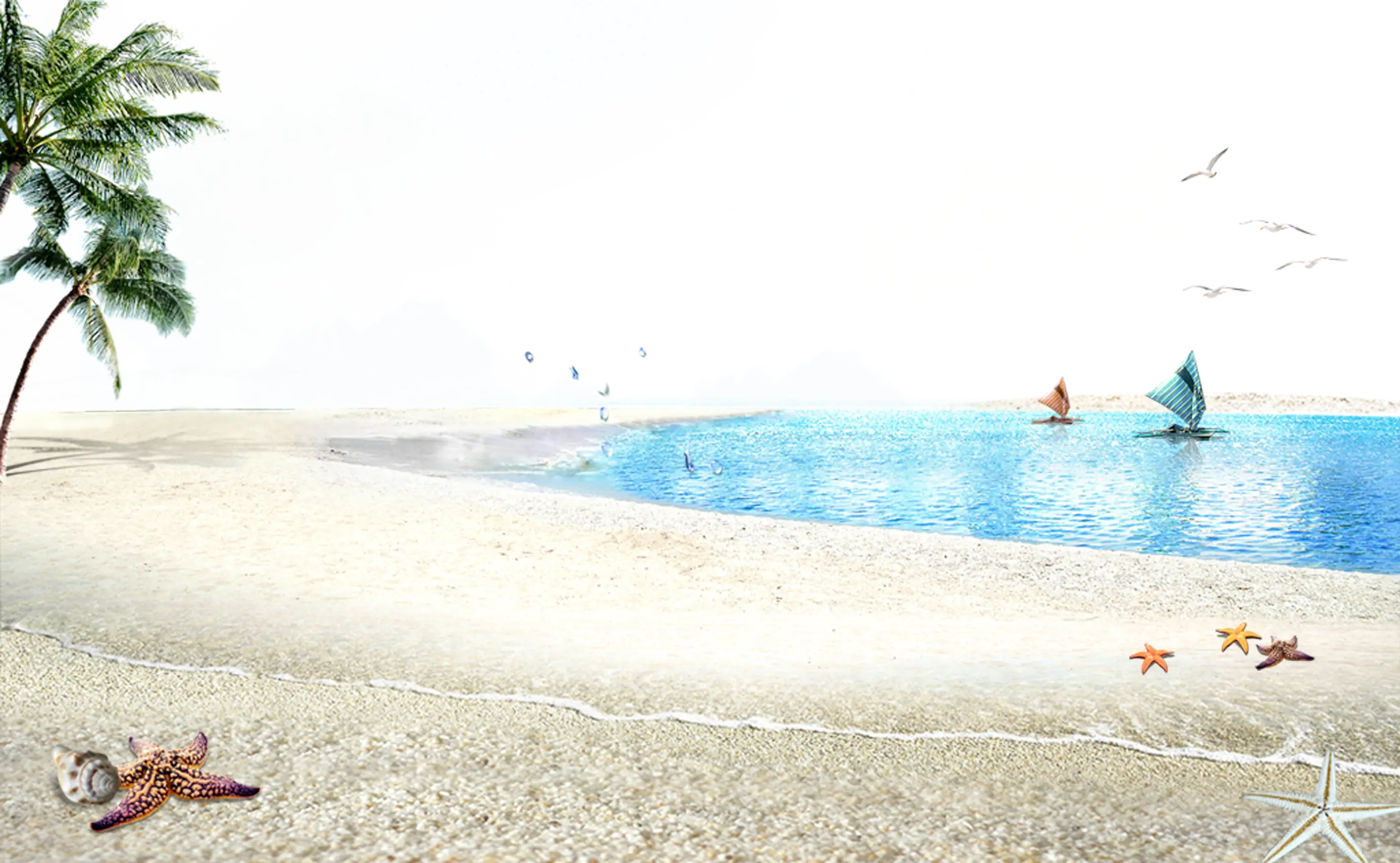 Tropical Beach Scene with Ocean and Palm