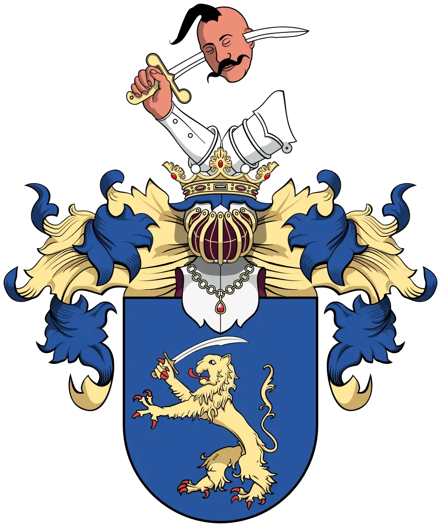 Colorful Coat of Arms with Lion and Knight
