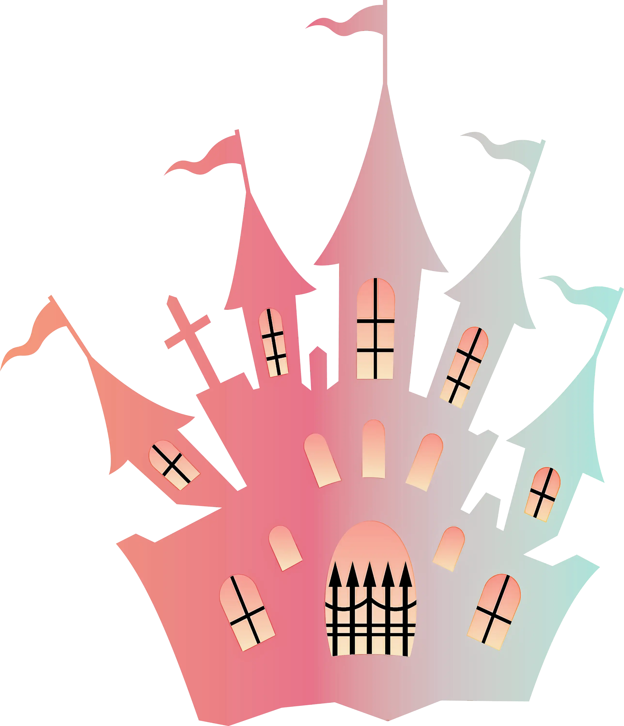 Pink Castle with Flags Illustration