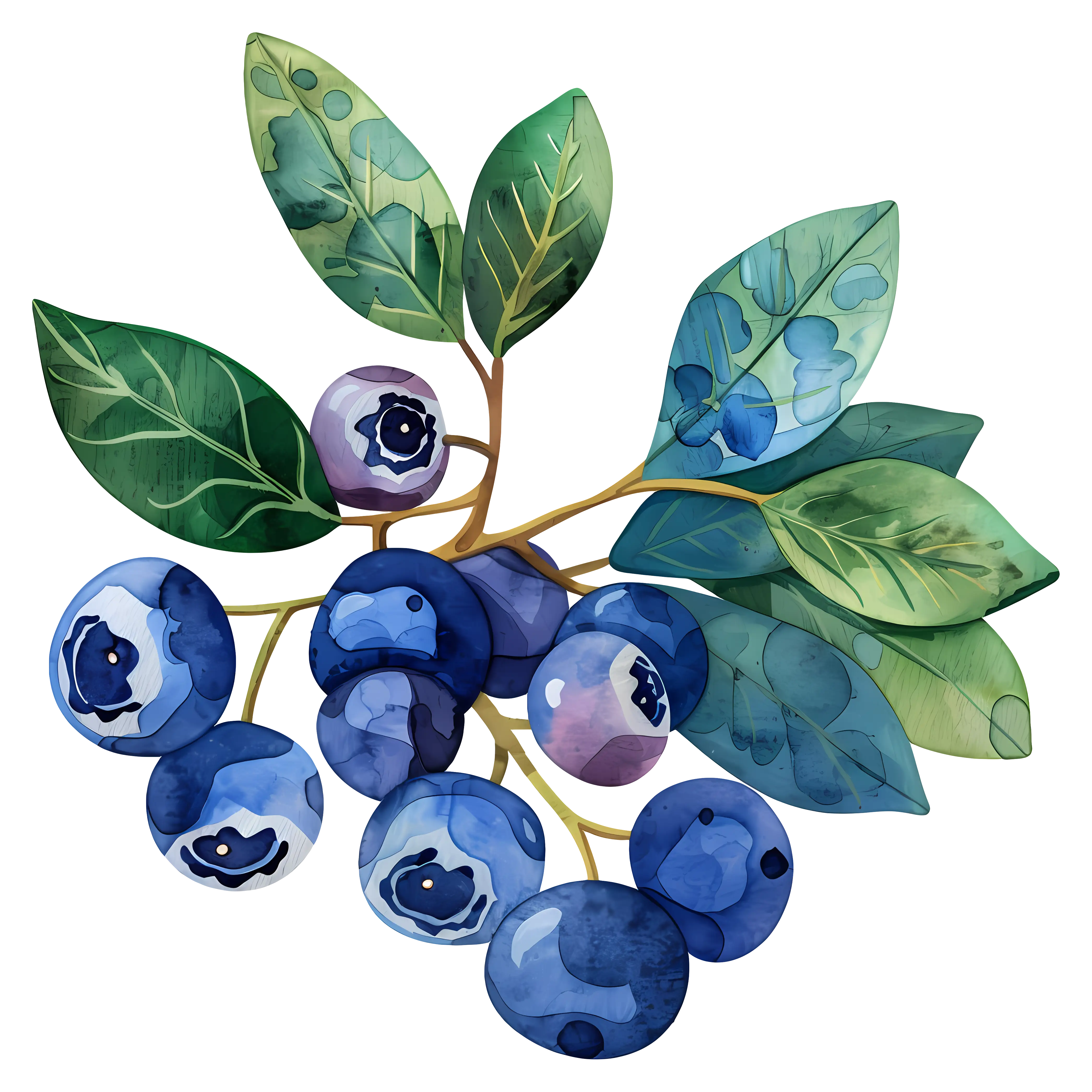 Watercolor Blueberry Branch Illustration