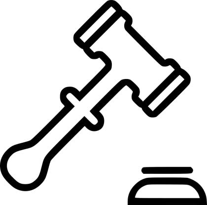 Black Outline Gavel Icon in Minimalistic Style
