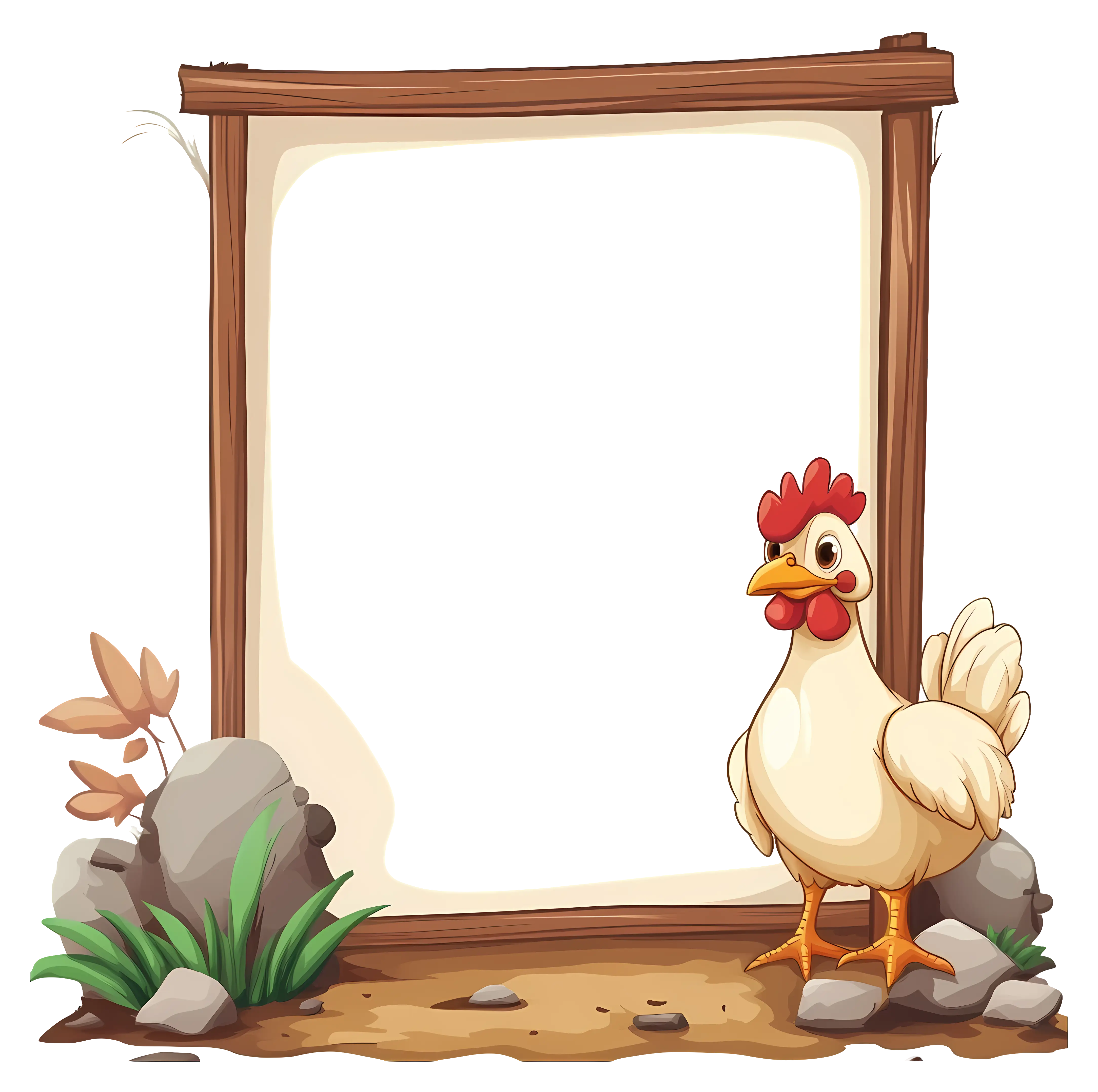 Cartoon Chicken Illustration with Natural Frame