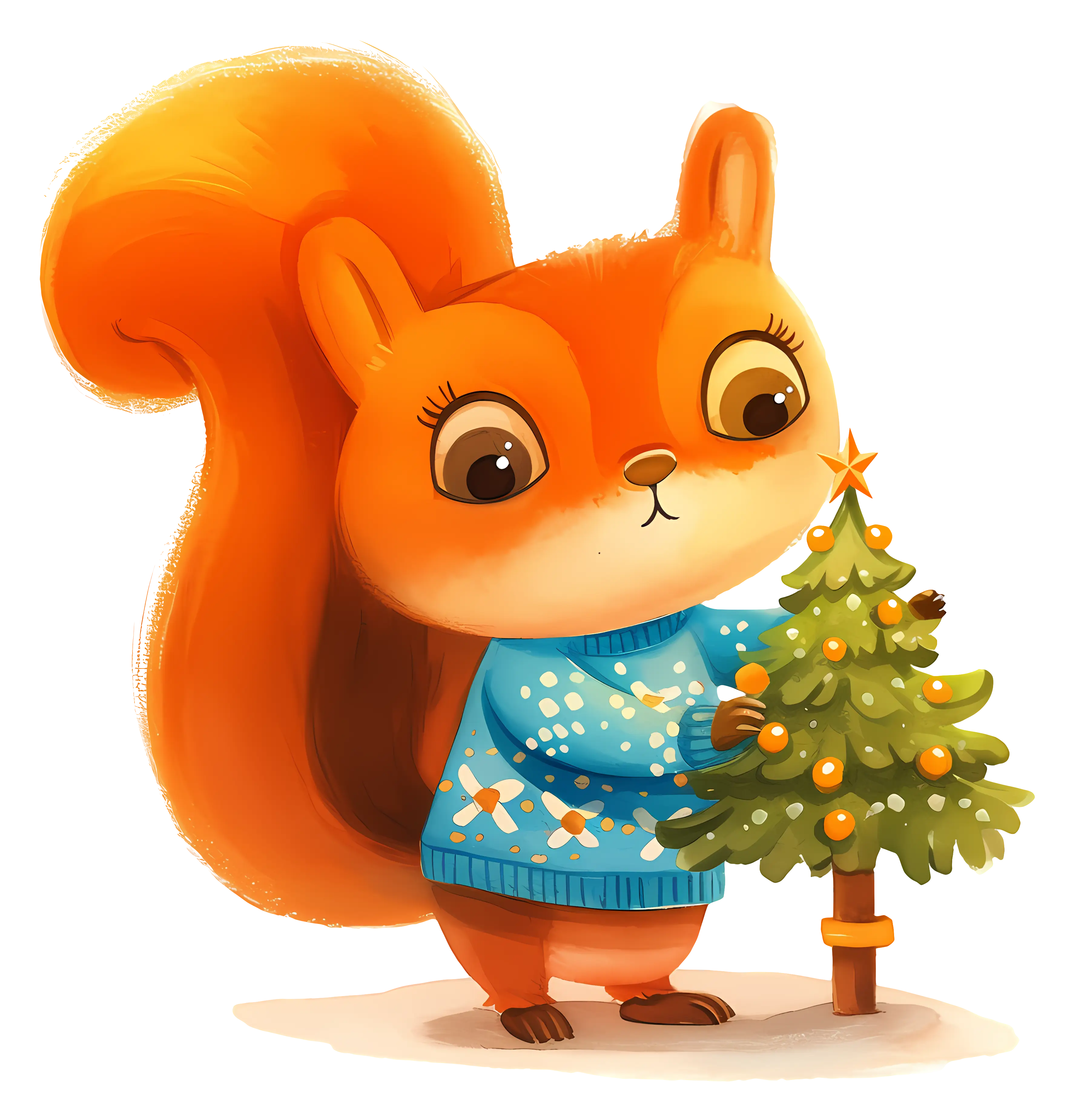 Festive Cartoon Squirrel with Christmas Tree