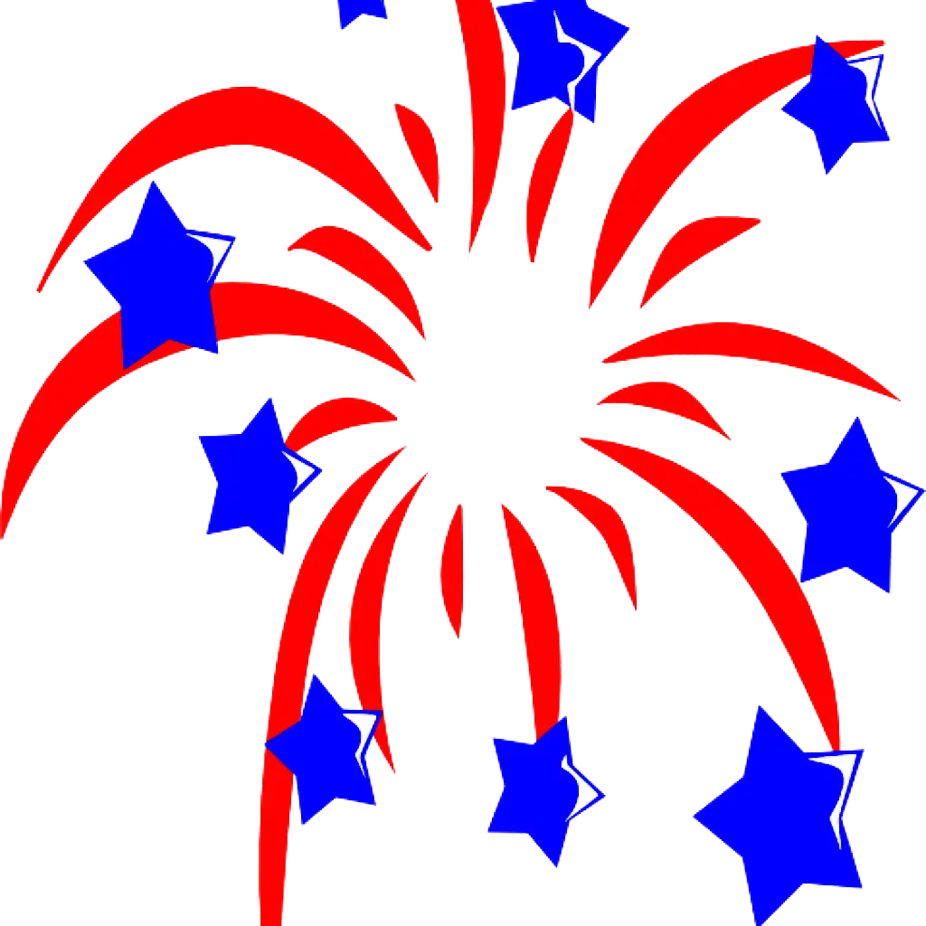 Red and Blue Fireworks Display with Stars