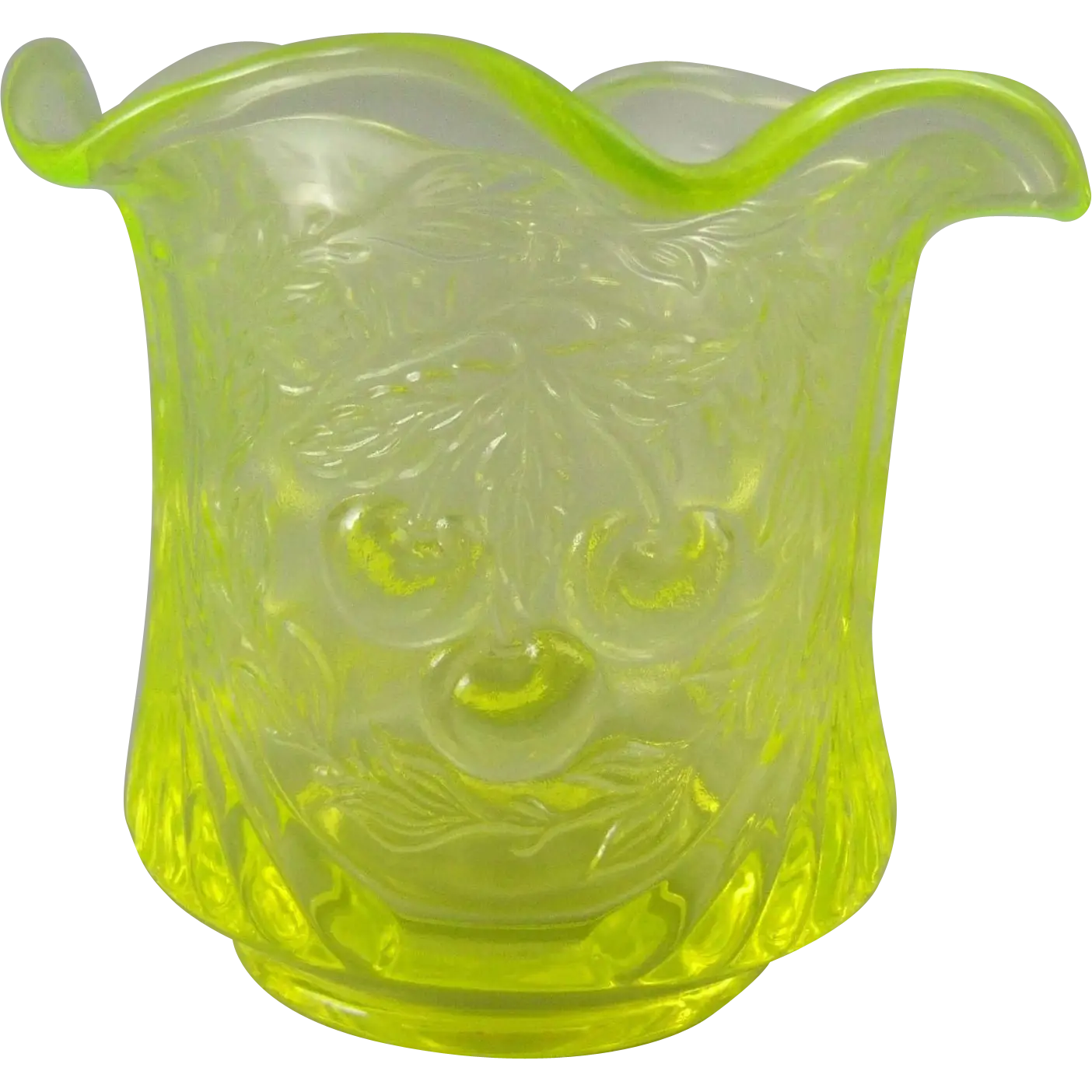 Antique Yellow Glass Vase with Embossed Design