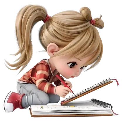 Cute Girl Drawing in Notebook