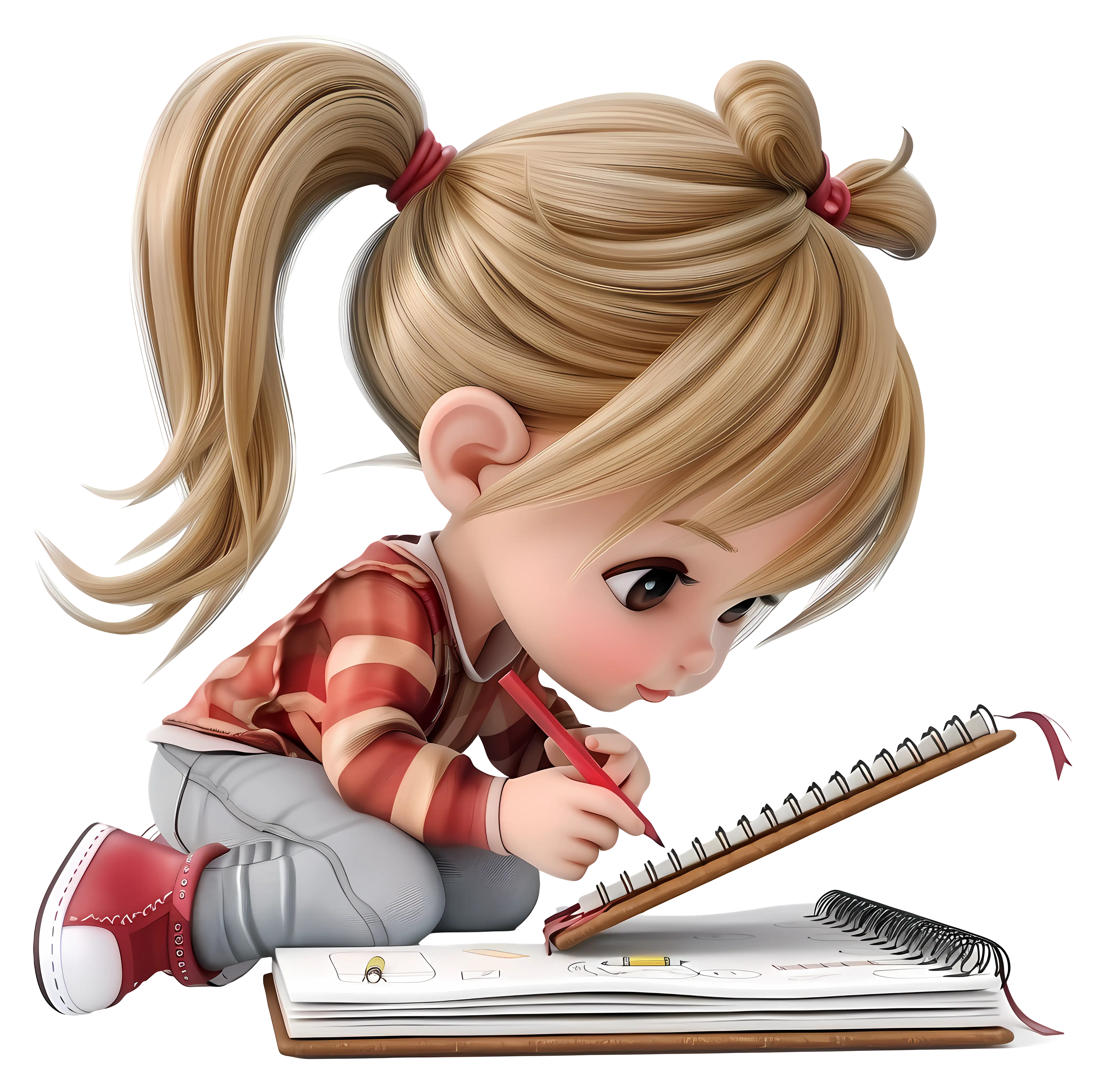 Cute Girl Drawing in Notebook