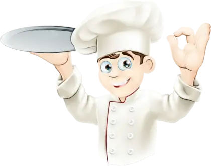 Smiling Cartoon Chef Holding a Tray