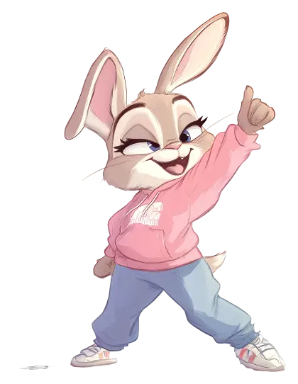 Cartoon Rabbit in Pink Hoodie