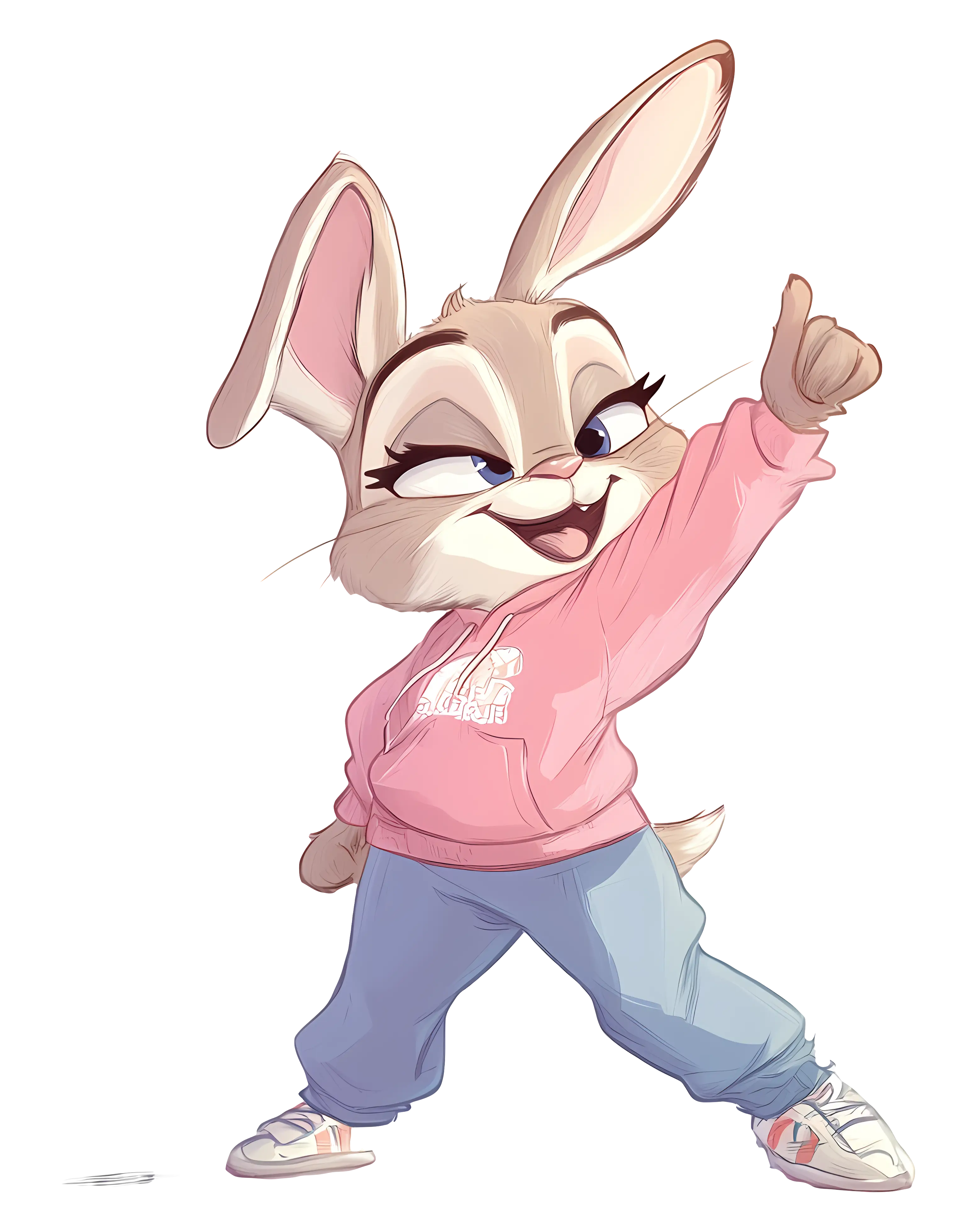 Cartoon Rabbit in Pink Hoodie