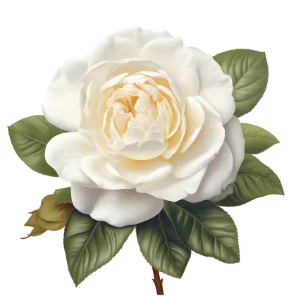 White Rose Flower with Leaves