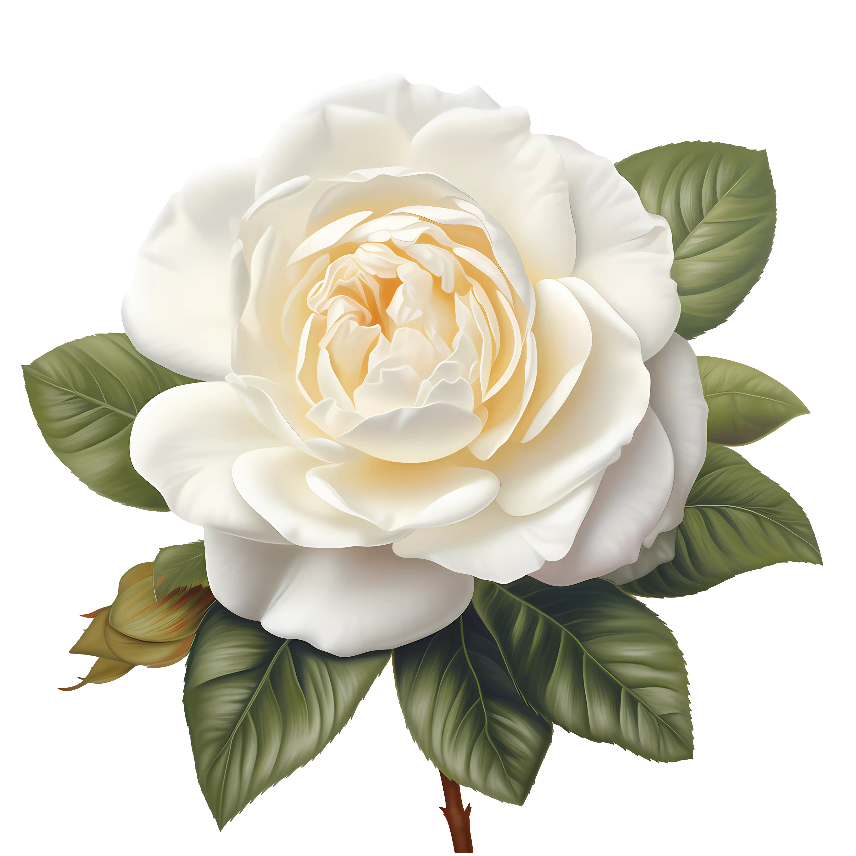White Rose Flower with Leaves