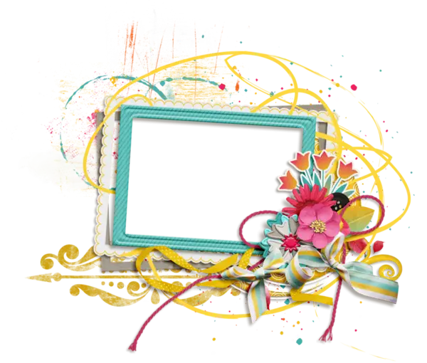 Colorful Decorative Frame with Flowers and Ribbons