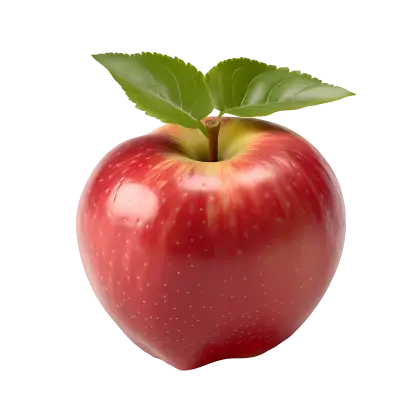 Juicy Red Apple with Green Leaves