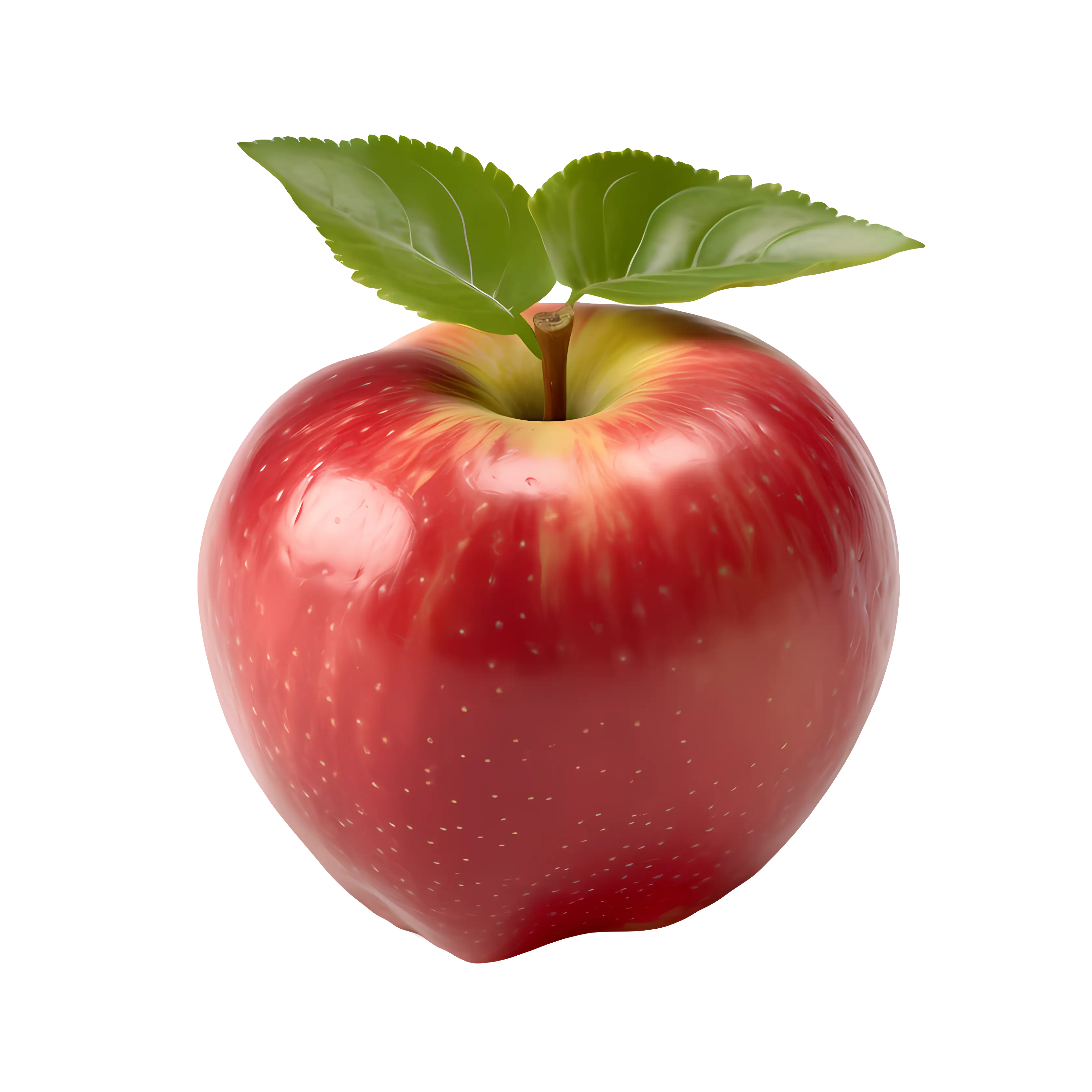 Juicy Red Apple with Green Leaves
