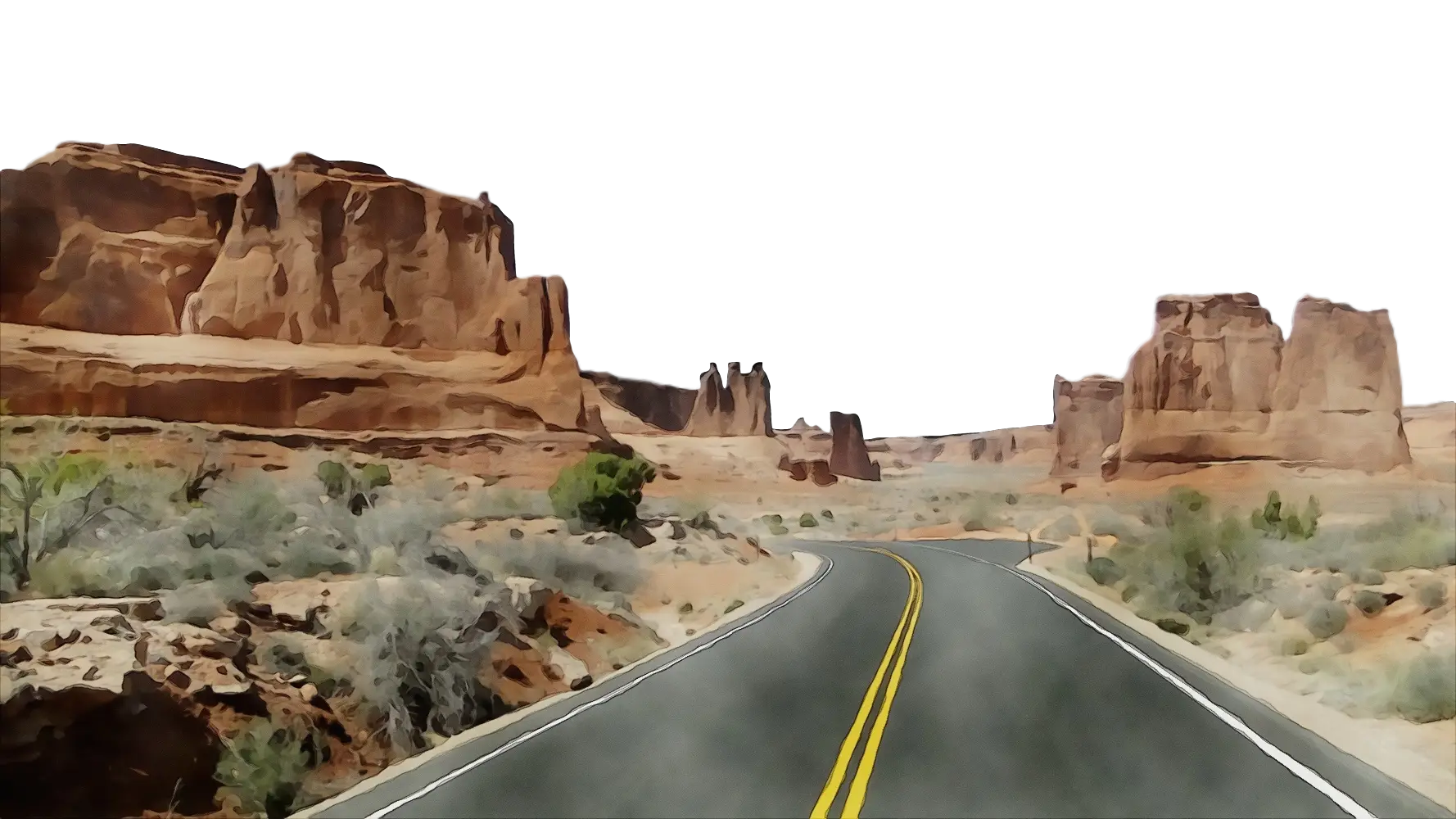 Desert Road through Rocky Landscape