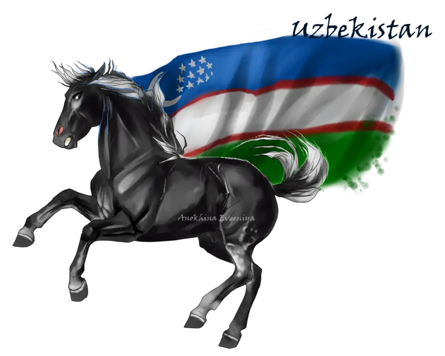 Black Horse with Uzbekistan Flag