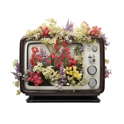 Vintage TV with Blooming Flowers
