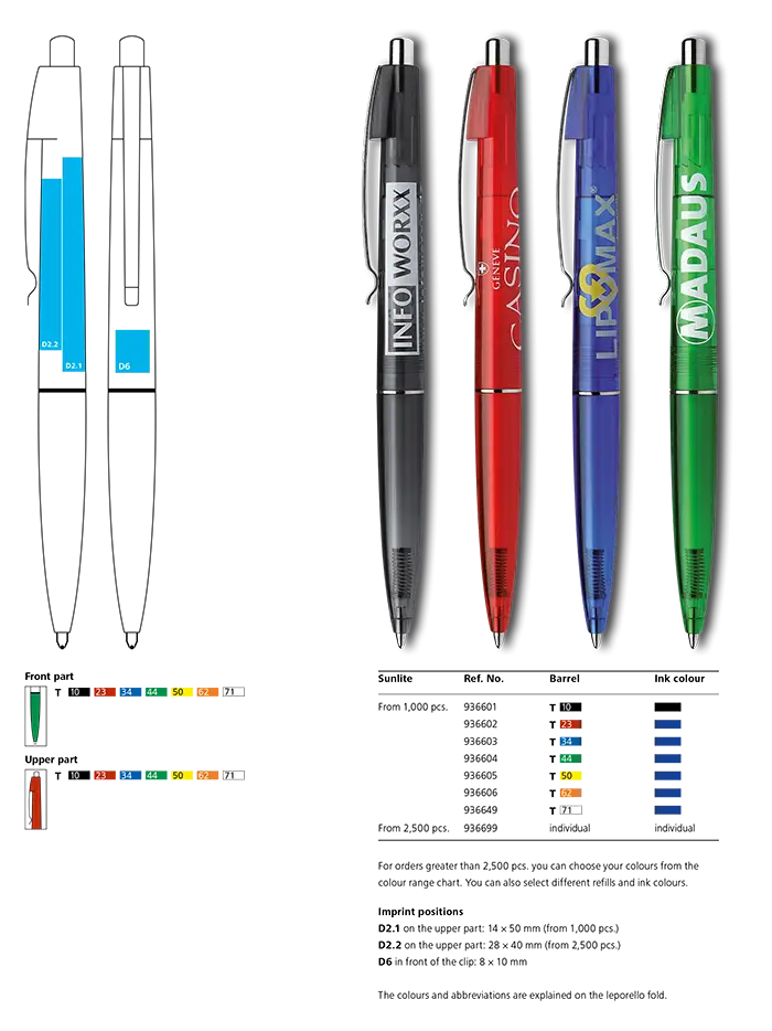 Colorful Customizable Pens with Specifications