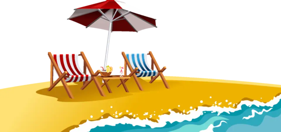 Beach Scene with Chairs and Umbrella