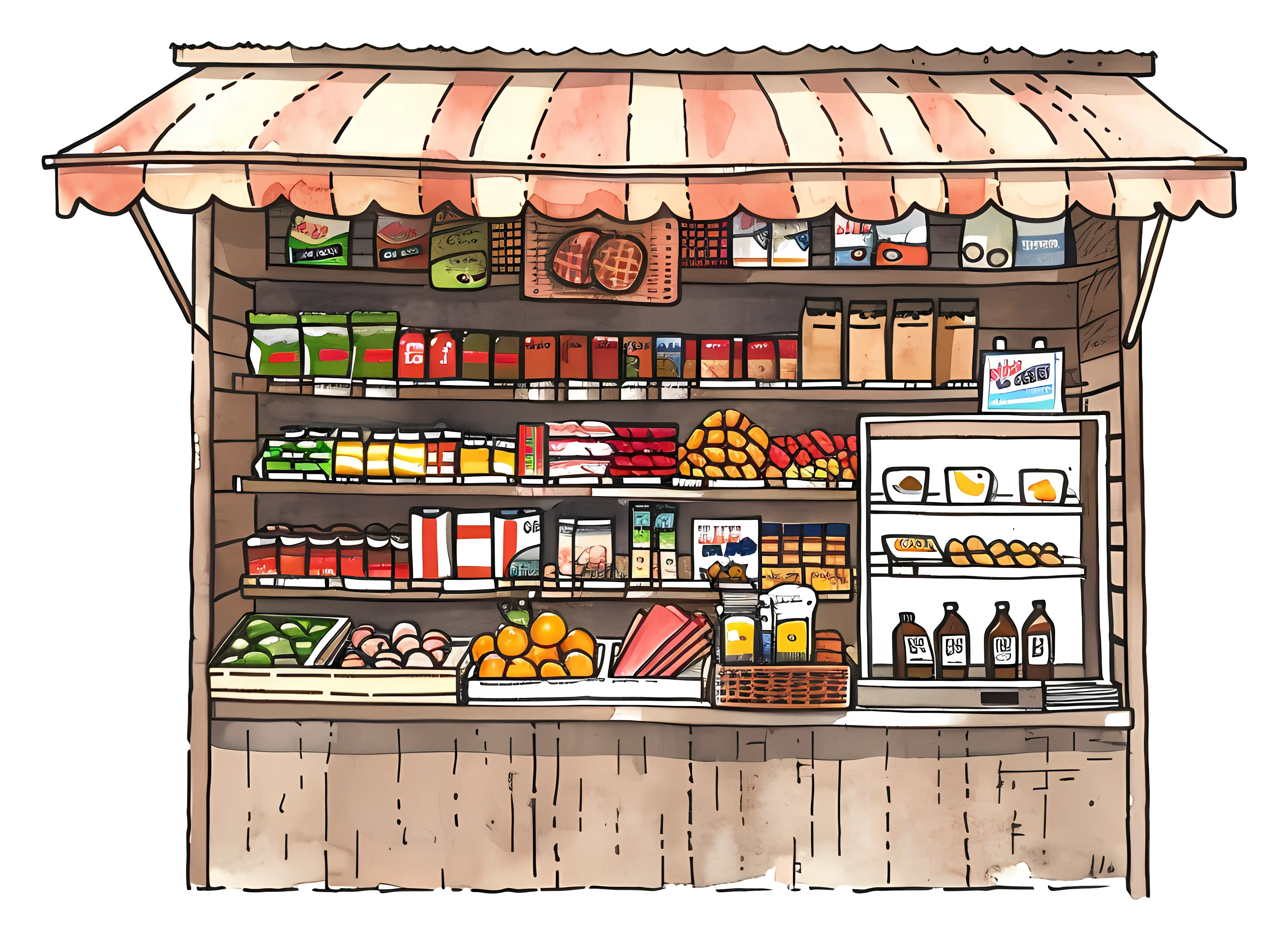 Rustic Market Stall with Assorted Goods