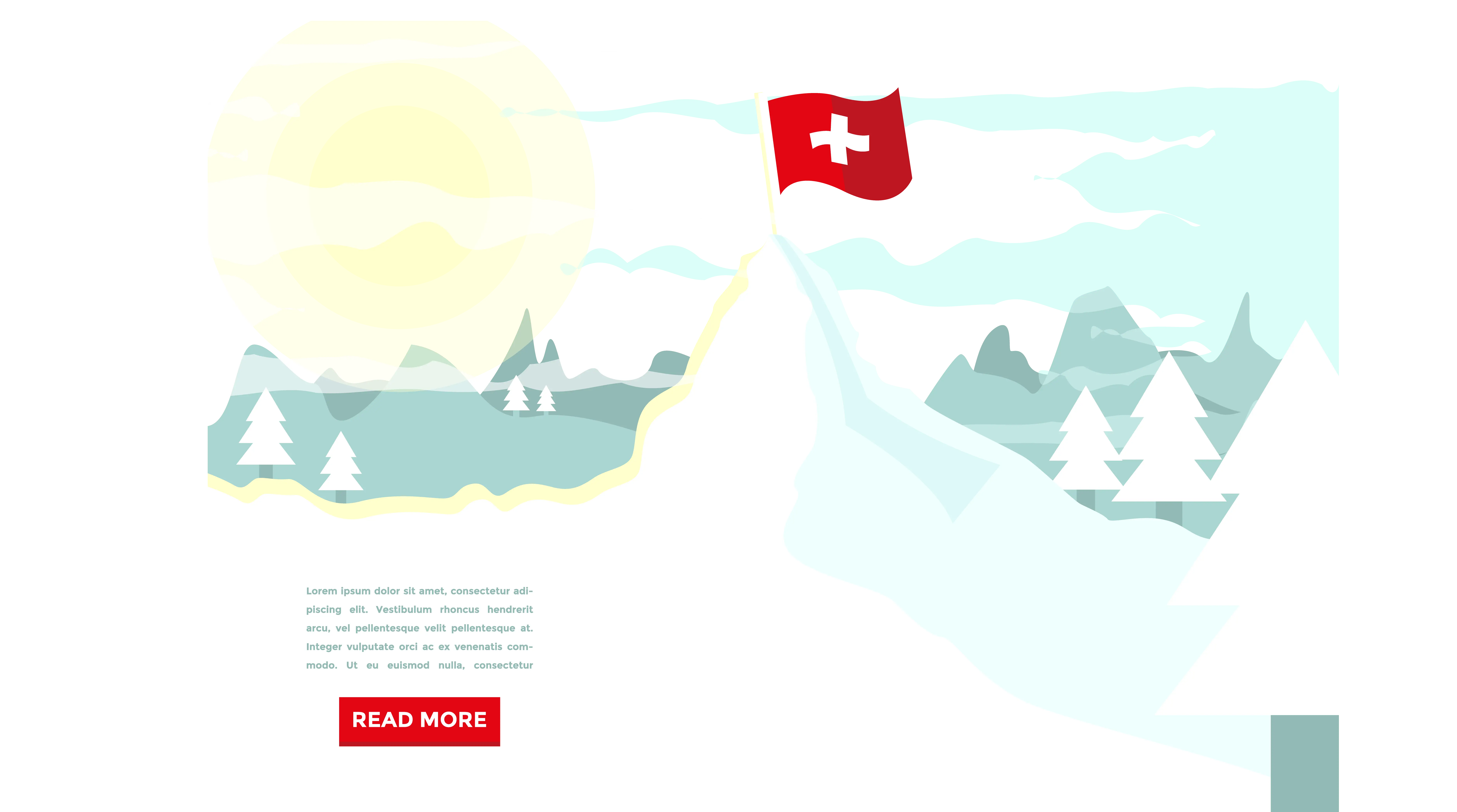 Swiss Flag on Snowy Mountain
