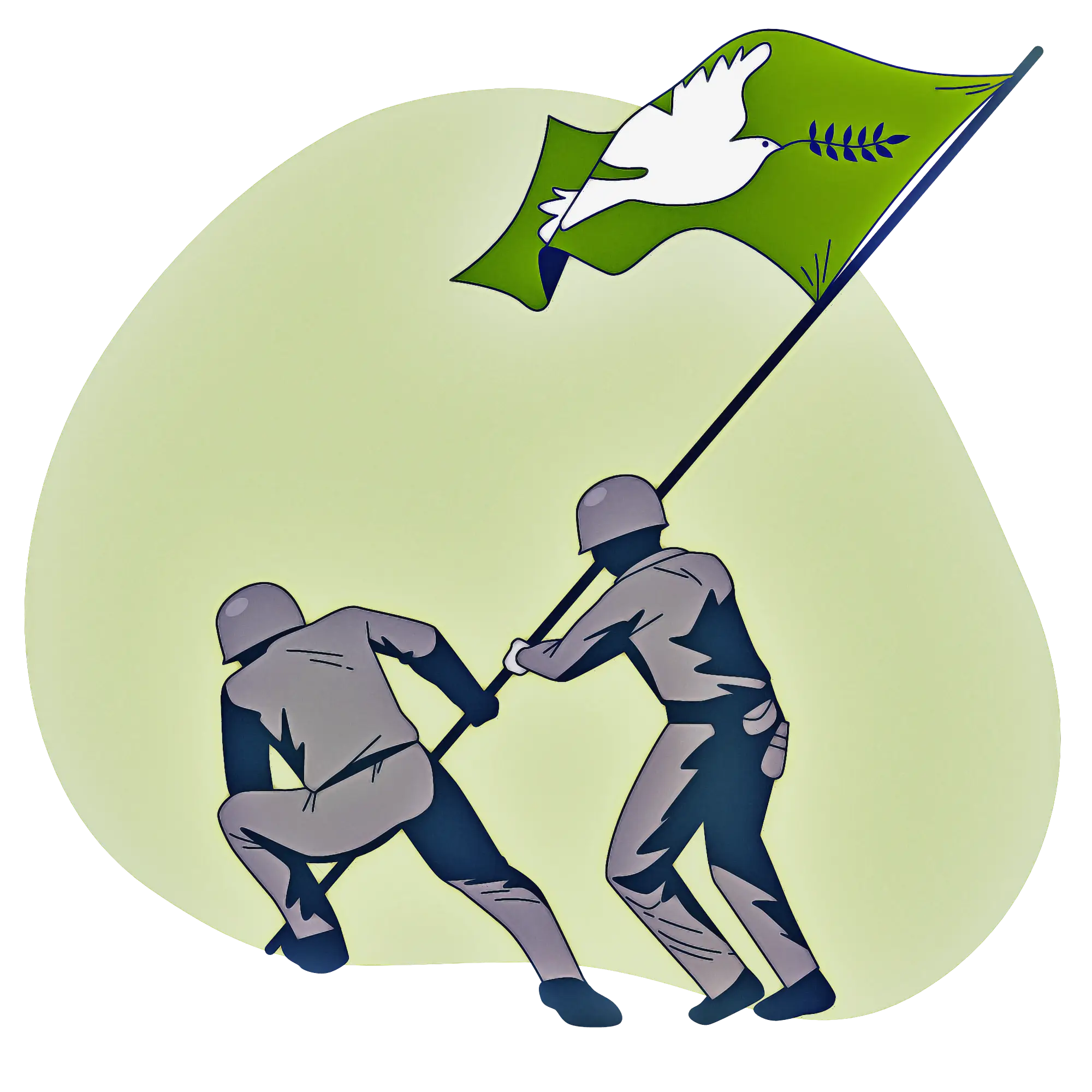 Soldiers Raising Peace Flag Illustration