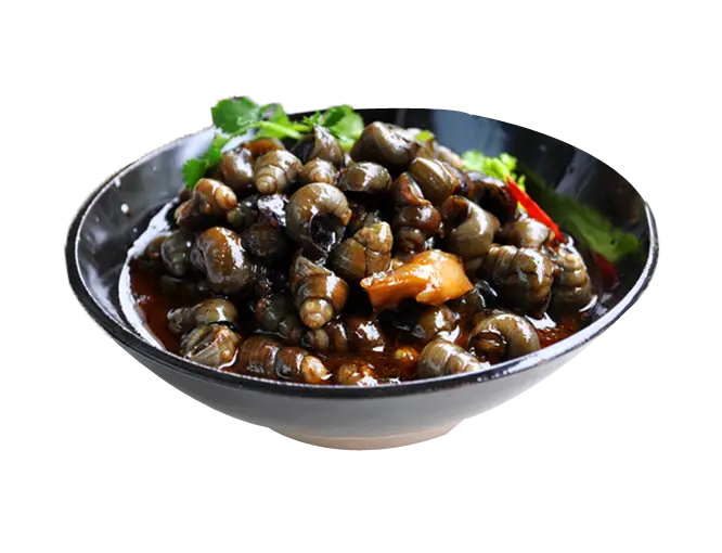 Bowl of Cooked Snails in Spicy Sauce